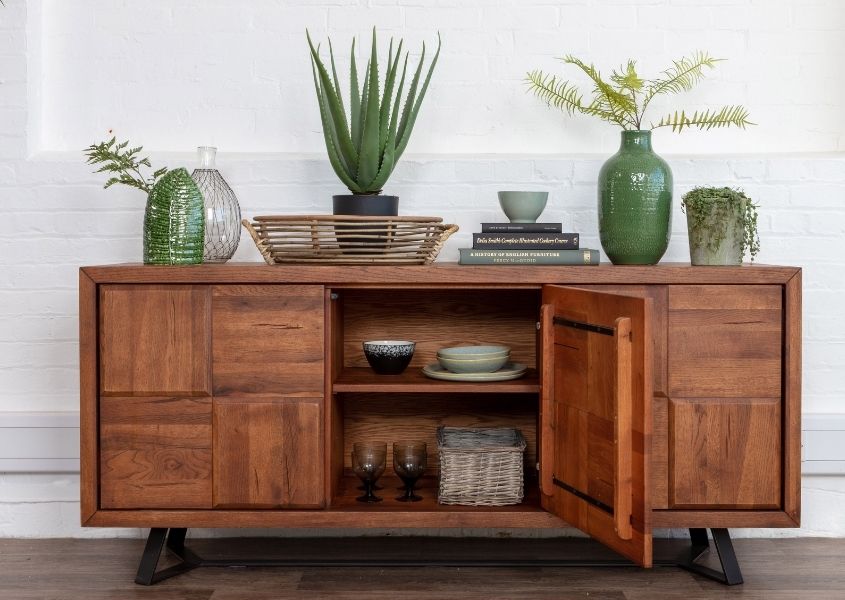 Oak sideboard with middle cupboard open
