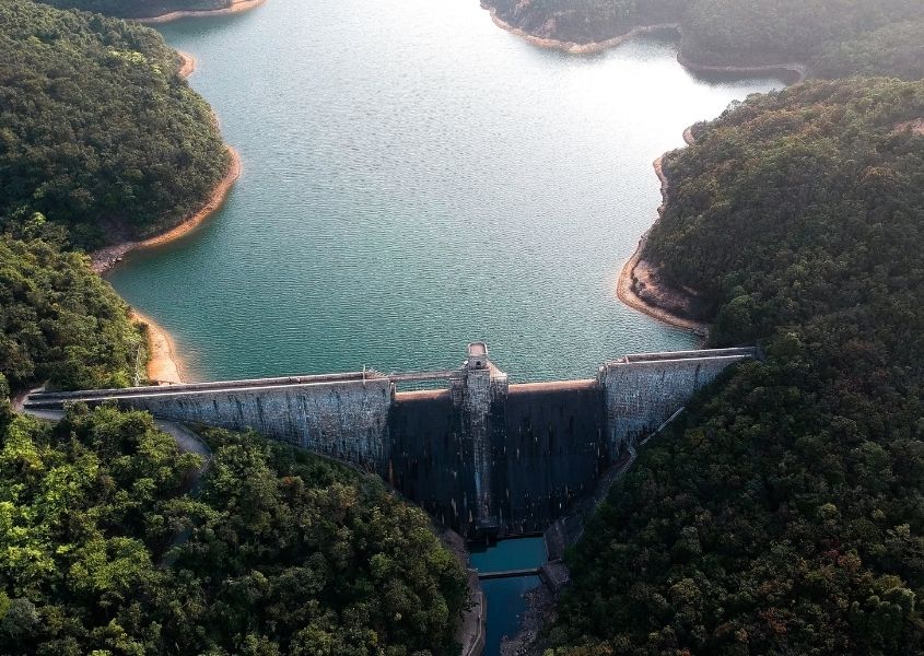Aerial shot of a large damn