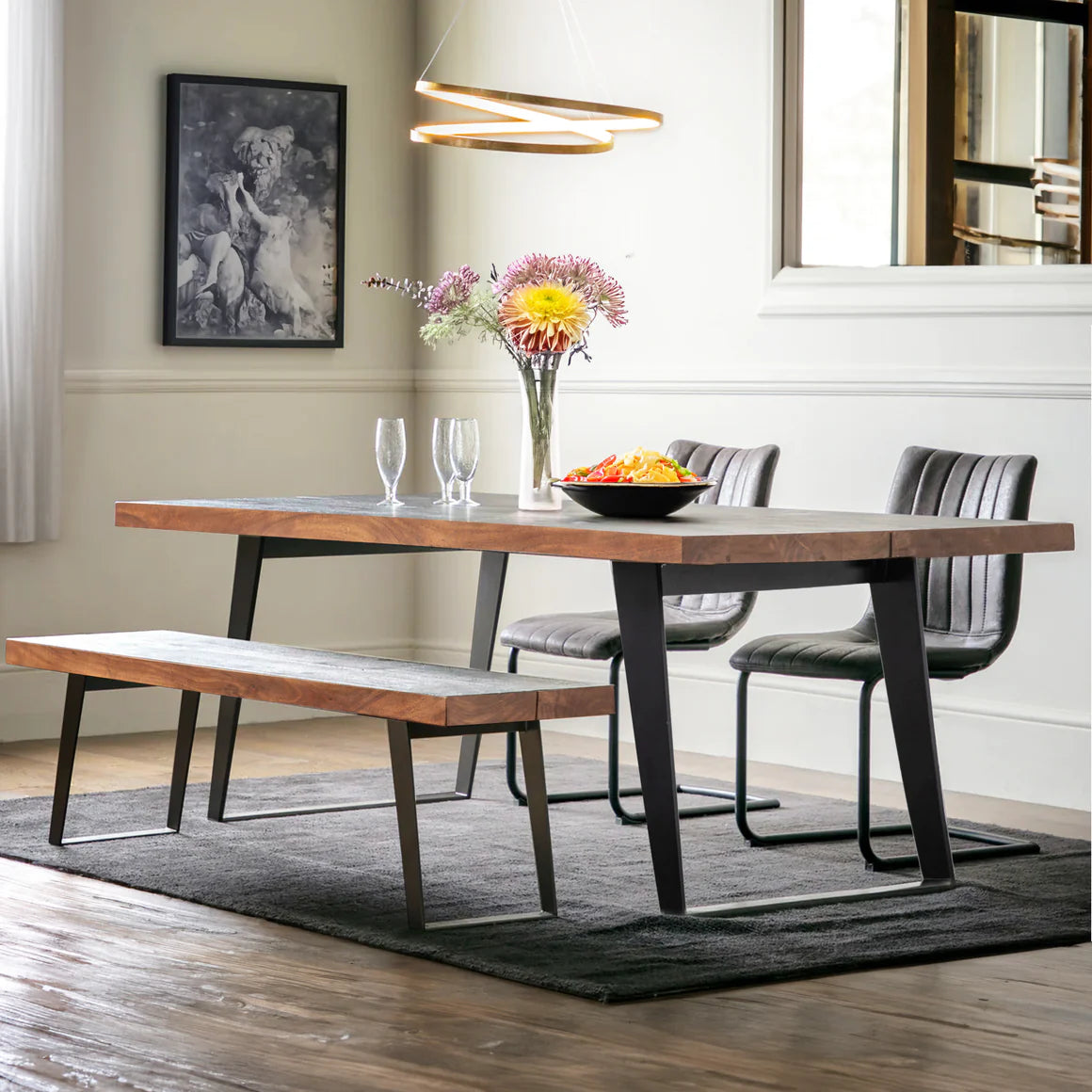 reclaimed wood dining table with rattan dining chairs