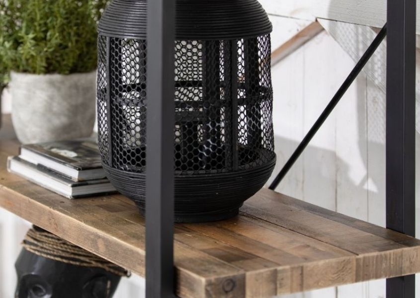 close up of industrial bookcase