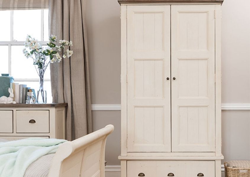 white wooden wardrobe