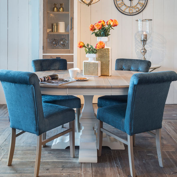 Hoxton Oak White Round Extending Dining Table