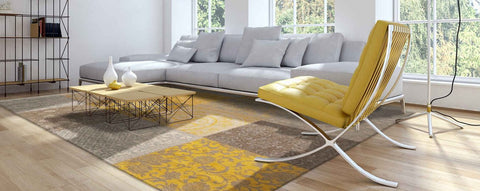Louis De Poortere Vintage Patchwork Yellow Rug in Living Room