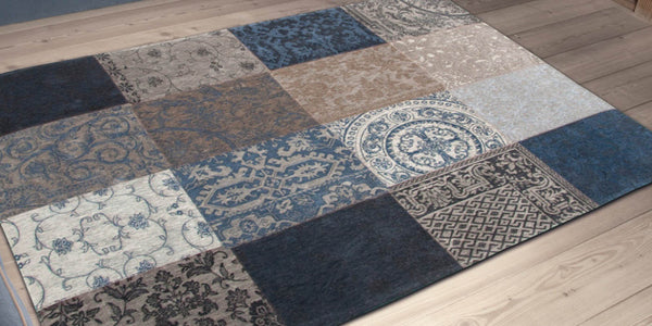 Louis De Poortere Vintage Patchwork Rug in Blue Denim