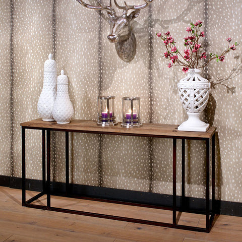 Luxe Elm Industrial Reclaimed Wood Console Table in Hallway