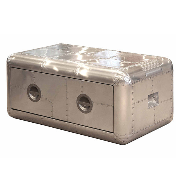 Aviator Coffee Table styled with black chesterfield sofa in living room