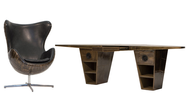 Aviator Vinatge Jet Brass Desk and Chair