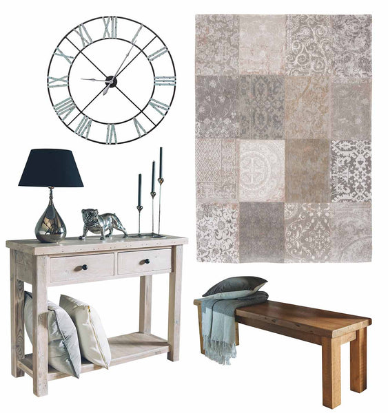 Beam Reclaimed Wood Bench and Louis de Poortere Rug