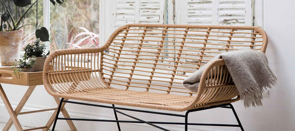 Bamboo bench with black metal legs