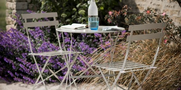Clay coloured garden bistro table and chairs
