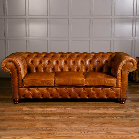 Birley Brown Leather Chesterfield Sofa