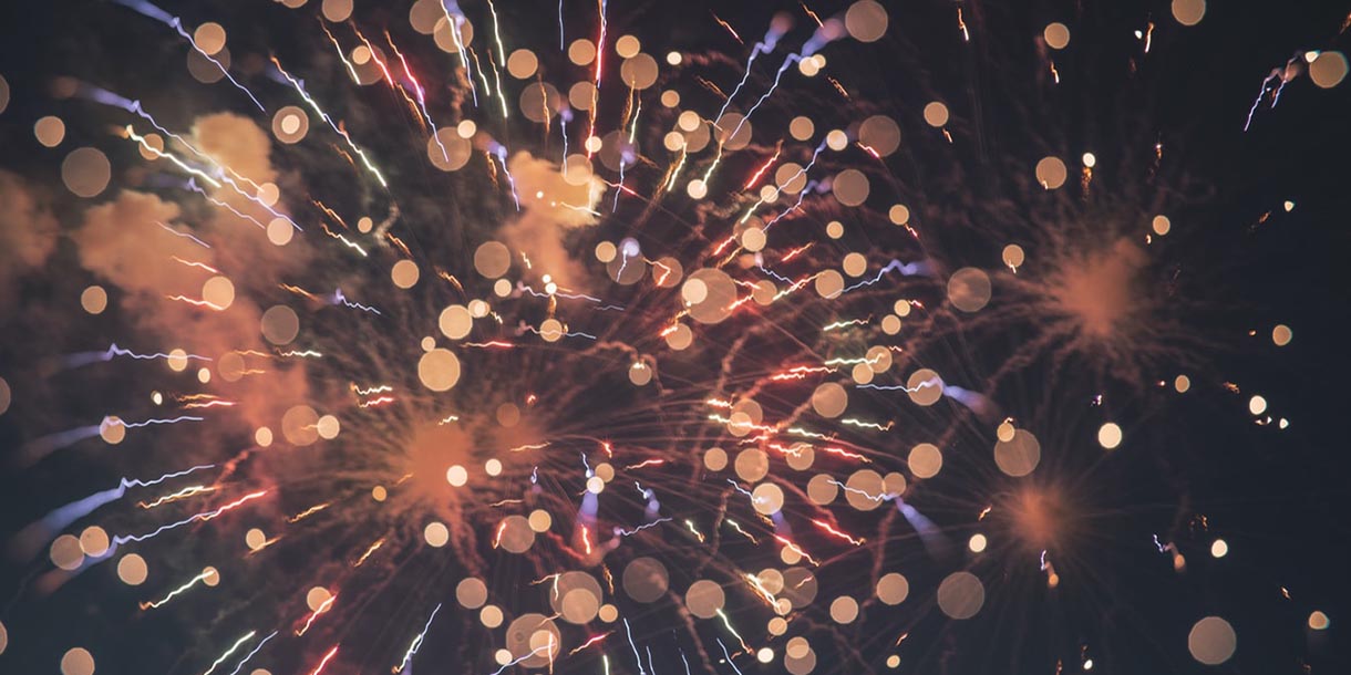 Close up of exploding fireworks