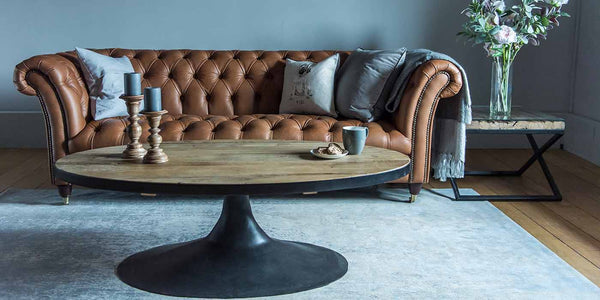 Charlie Tan Leather Chesterfield Sofa and Coffee Table