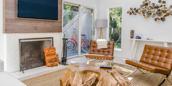 Brown Leather Armchairs and Wooden Coffee Table