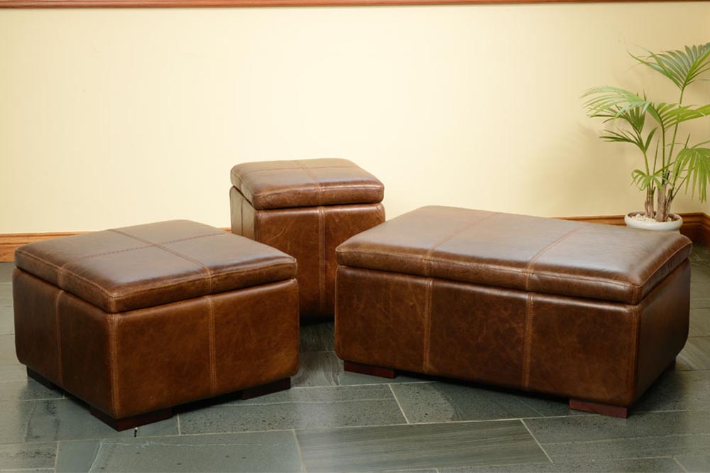 3 Brown Leather Footsools