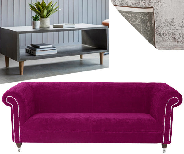 Byron Crushed Velvet Fuchsia Chesterfield Sofa Timberly