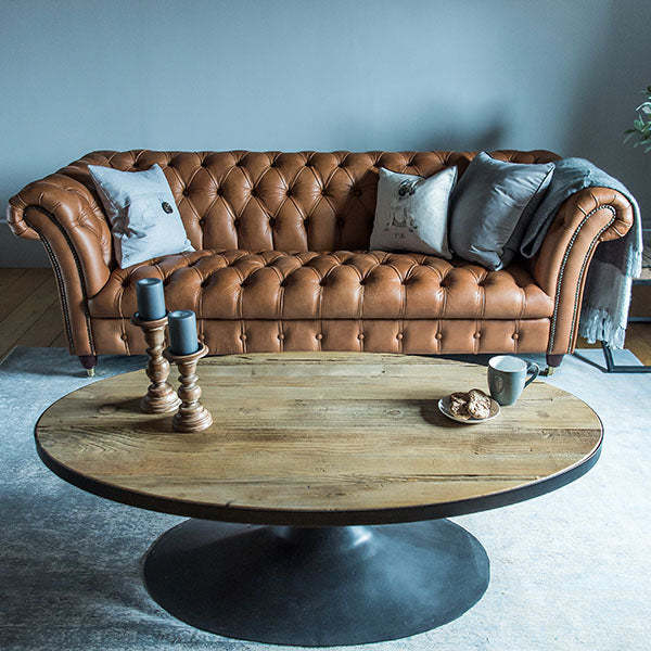 Charlie Tan Leather Chesterfield Sofa