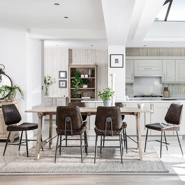 Chelwood Reclaimed Wood Dining Table and Faux Leather Dining Chairs