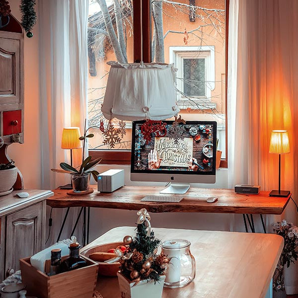 Home Office Decorated for Christmas