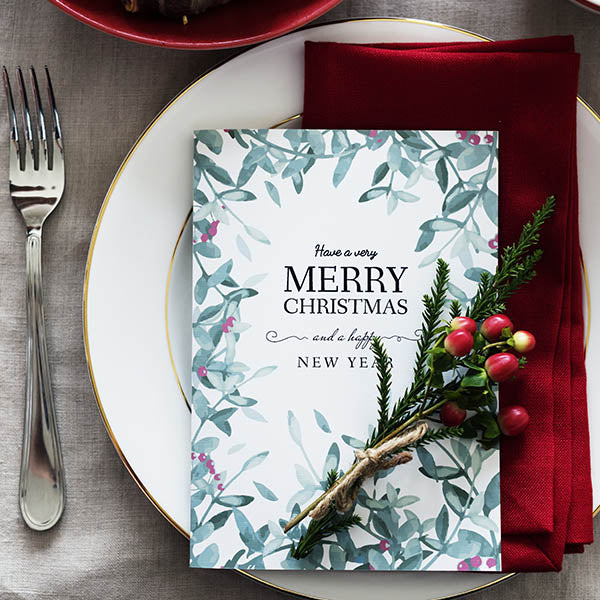 Christmas Decorations with Card on Plate