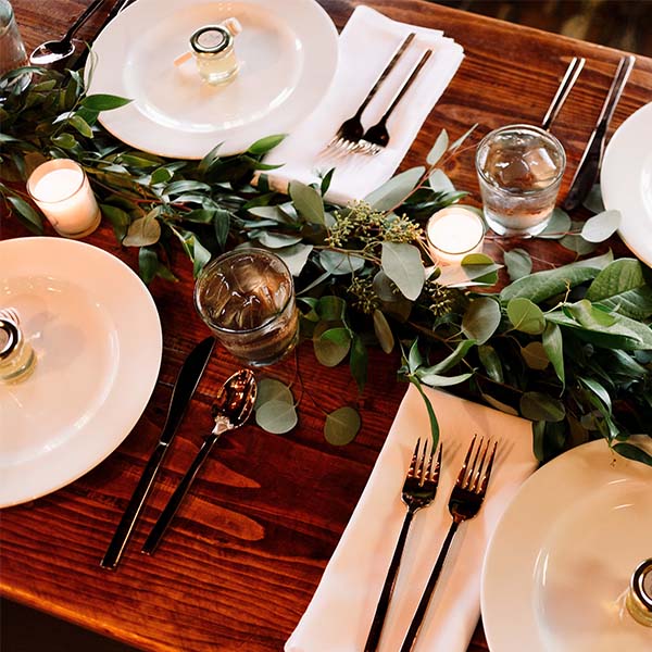 Christmas Dining Table with White Plates
