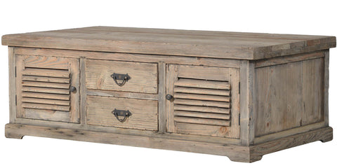 Sturdy wood coffee table with cabinets and drawers