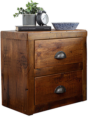 Reclaimed beam small bedside table with two drawers