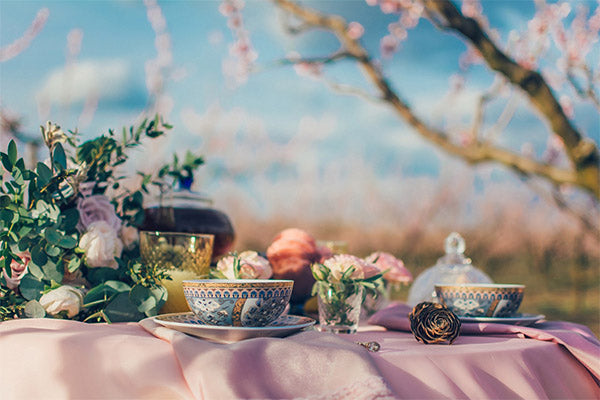 Cups of Tea on Garden Dining Table