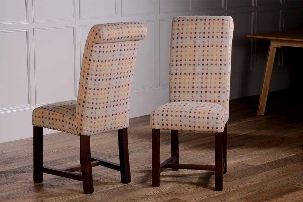 2 Dining Chairs with Moon Wool Seating and Dark Wooden Legs