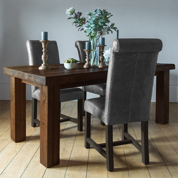 English Beam Farmhouse Extendable Reclaimed Wood Dining Table and Chairs