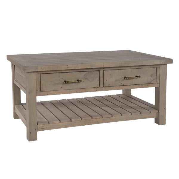 Reclaimed Wood Coffee Table with 2 Drawers and Shelf