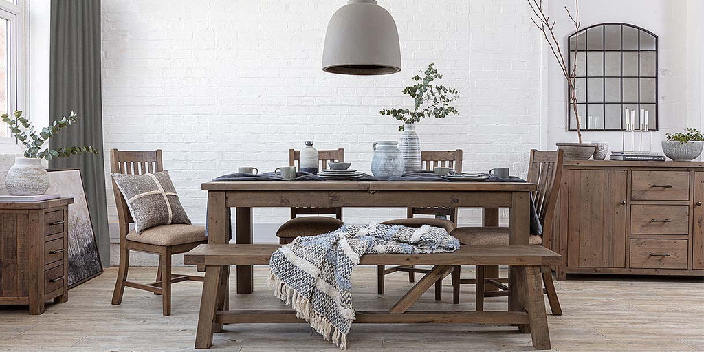 Farringdon reclaimed wood extendable table and wooden chairs