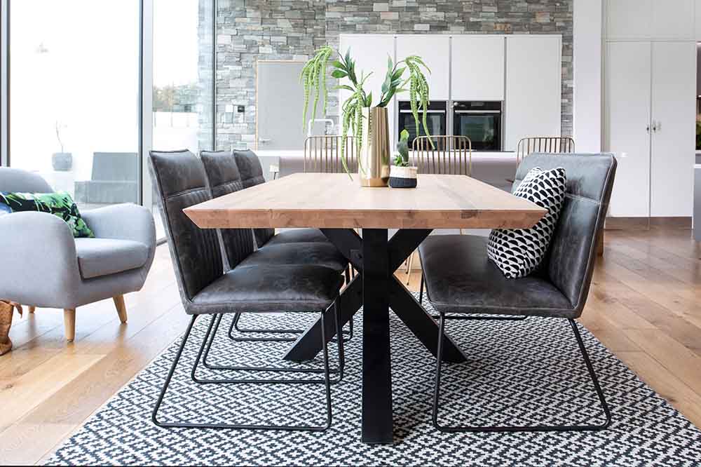 Rocco Oak Dining Table with Faux Leather Dining Bench and Chairs