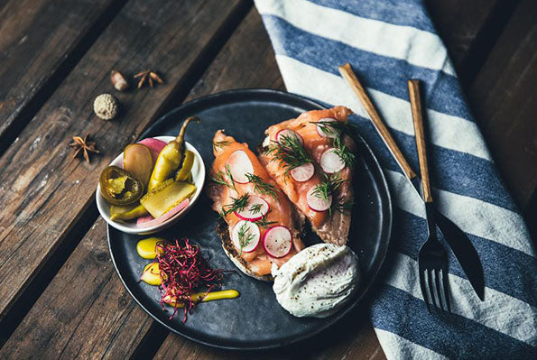 Food on Reclaimed Wood Dining Table