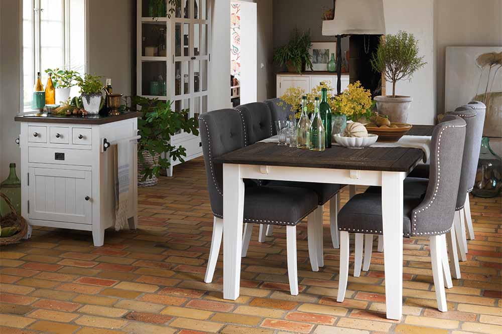Grey Upholstered Dining Chairs in Kitchen