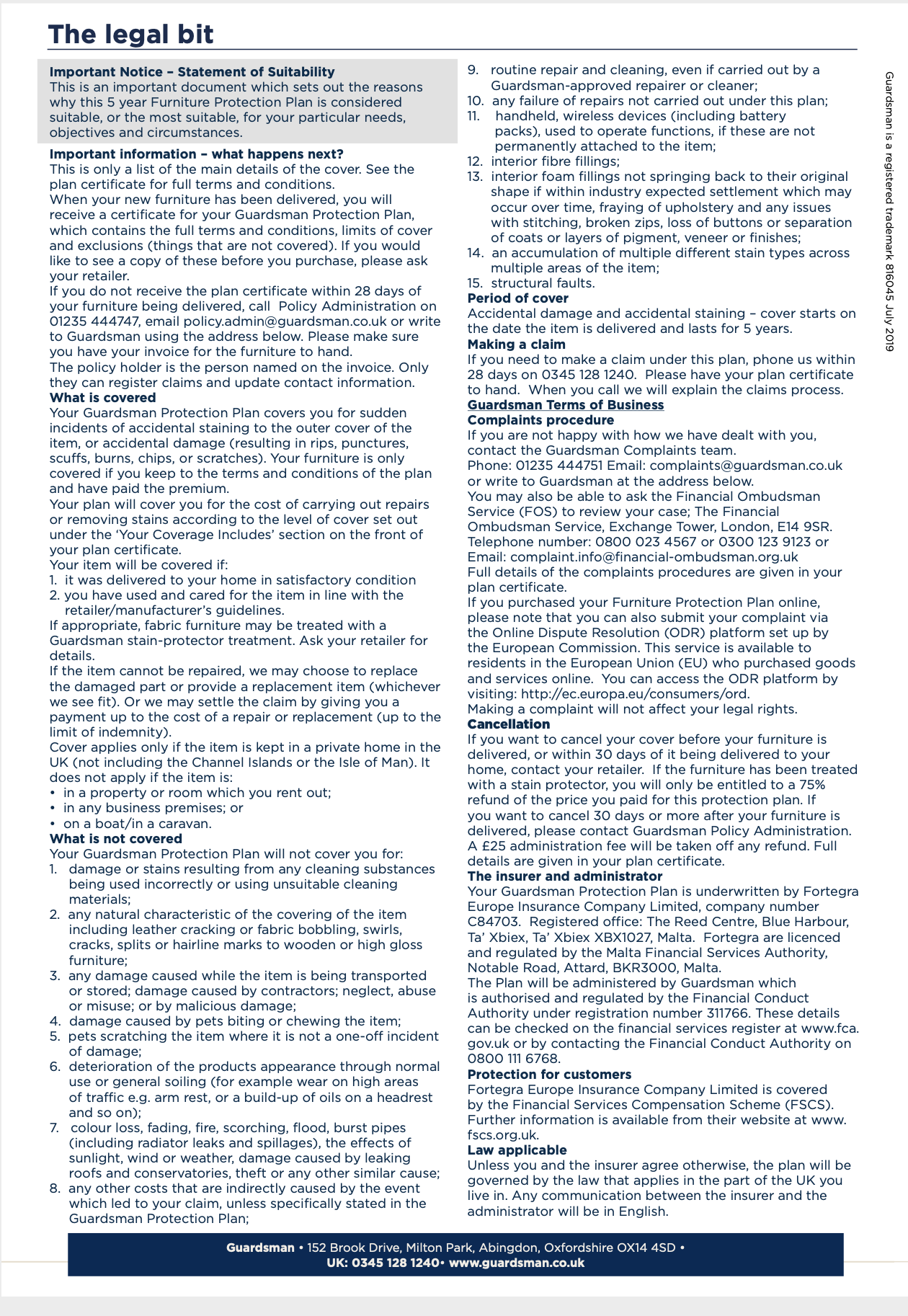 Details of Guardsman Furniture Protection for the dining room