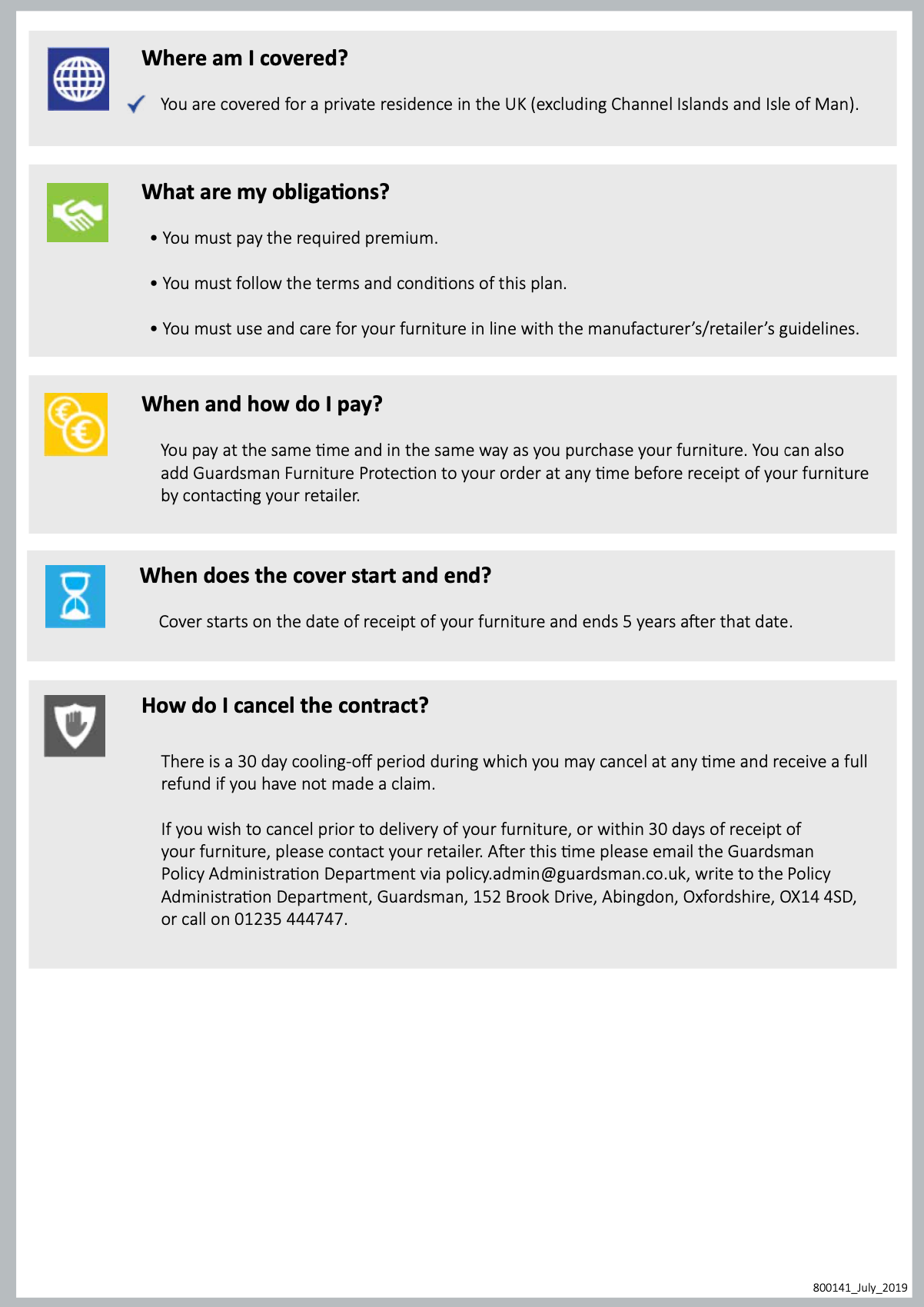 Guardsman Furniture Protection Insurance Product Information Document Page 2