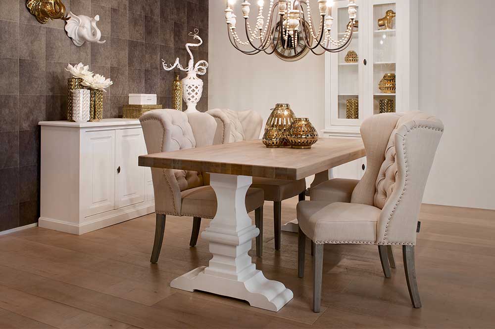 Hoxton Oak Dining Table and Upholstered Dining Chairs