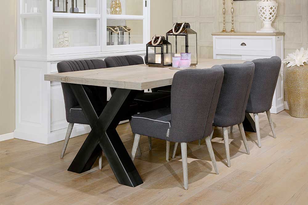 Hoxton Industrial Cross Leg Oak Dining Table