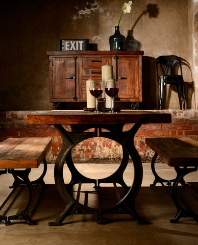 Hyatt Canning Industrial Reclaimed Wood Dining Set Table and Benches