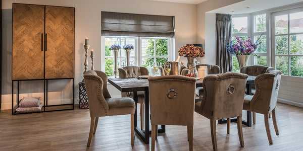 Kingsbridge Industrial Reclaimed Oak Slim Drinks Cabinet and Dining Table