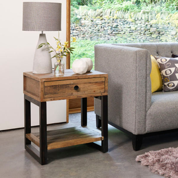 Standford Industrial Reclaimed Wood Lamp Table