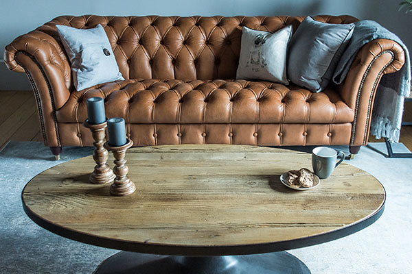 Charlie Tan Leather Chesterfield Sofa