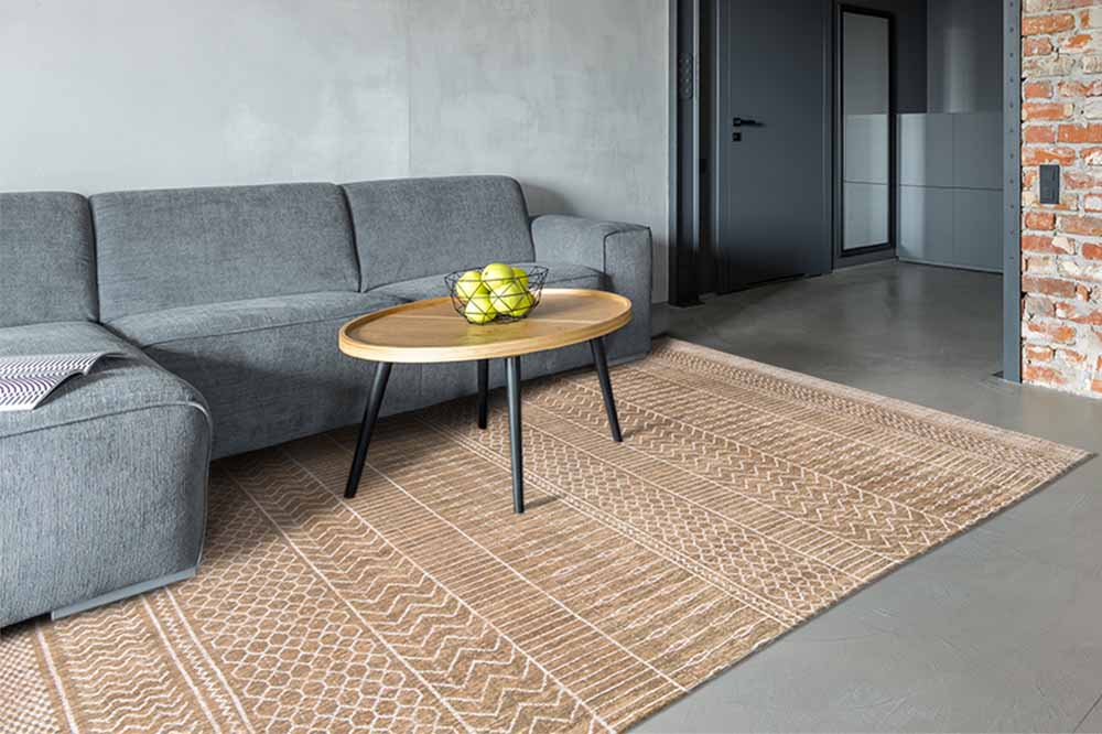 Louis de Poortere Rug and Grey Sofa