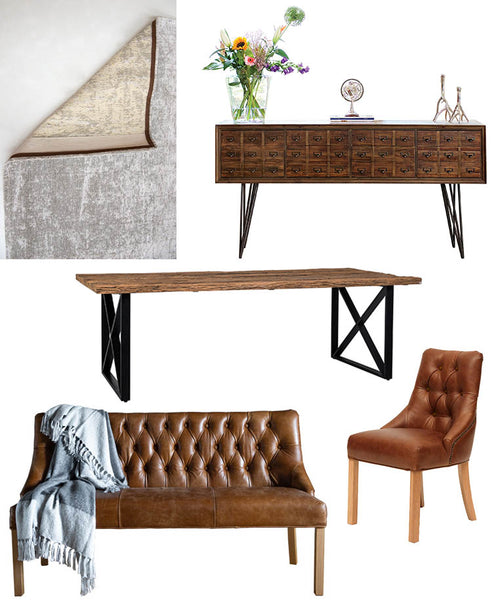 Luxe Kensington Reclaimed Wood Dining Table with Chairs and Bench