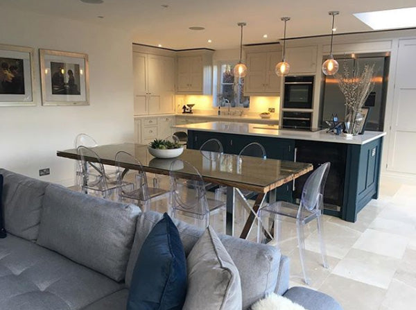 Luxe Kensington Reclaimed Wood Dining Table with glass top