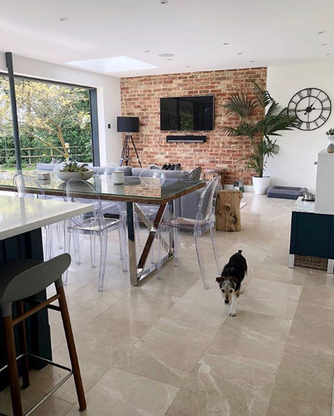 Luxe Kensington Reclaimed Wood Dining Table with glass top