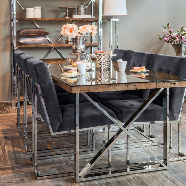 Luxe Kensington Reclaimed Wood Dining Table with Glass Top