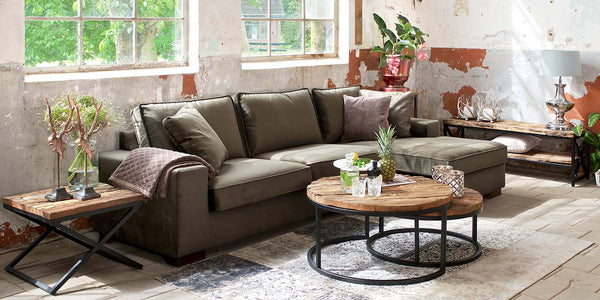 Luxe Kensington Reclaimed Wood Industrial Nest of Round Coffee Tables