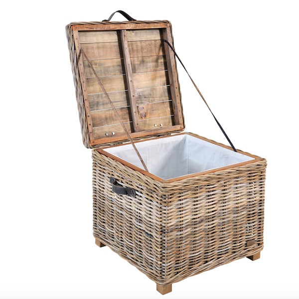 Rattan May Reclaimed Wood and Wicker Storage Side Table